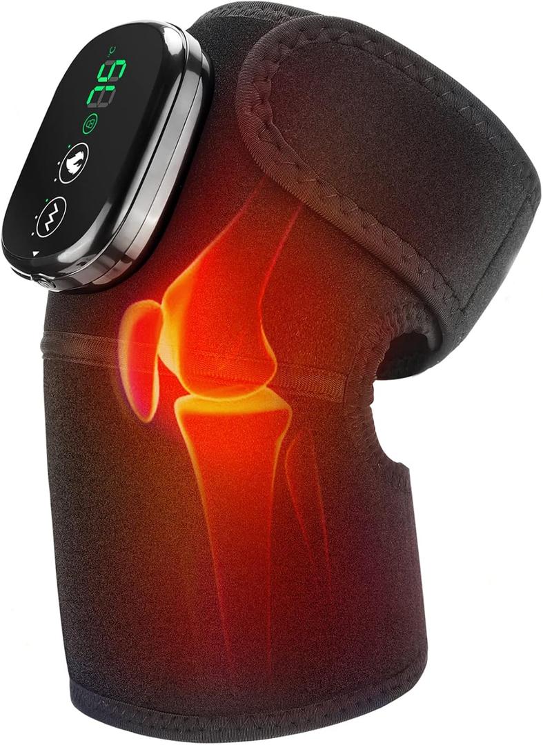 MOAJAZA Knee Massager with Heat and Vibration, Heating Pad for Knee Shoulder Elbow, Heated Knee Brace for Arthritis with Massage (Black 1 Pack)