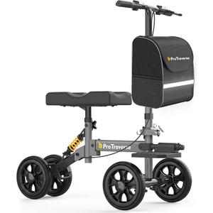 Knee Scooter for Adult for Foot Surgery, with All Terrain Wheels & Shock Absorption, Foldable Steerable Knee Walker, Comfort Pad, Dual Brakes, Crutch Alternative for Broken Foot/Ankle Recovery,Grey