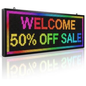 Programmable LED Sign 40" x 14", Outdoor LED Sign for Business, Full Color RGB Scrolling Display with WiFi & USB Control, IP65 Waterproof Digital Advertising Sign for Storefront, Restaurant, Retail & Commercial Use, P10 40*14 INCH