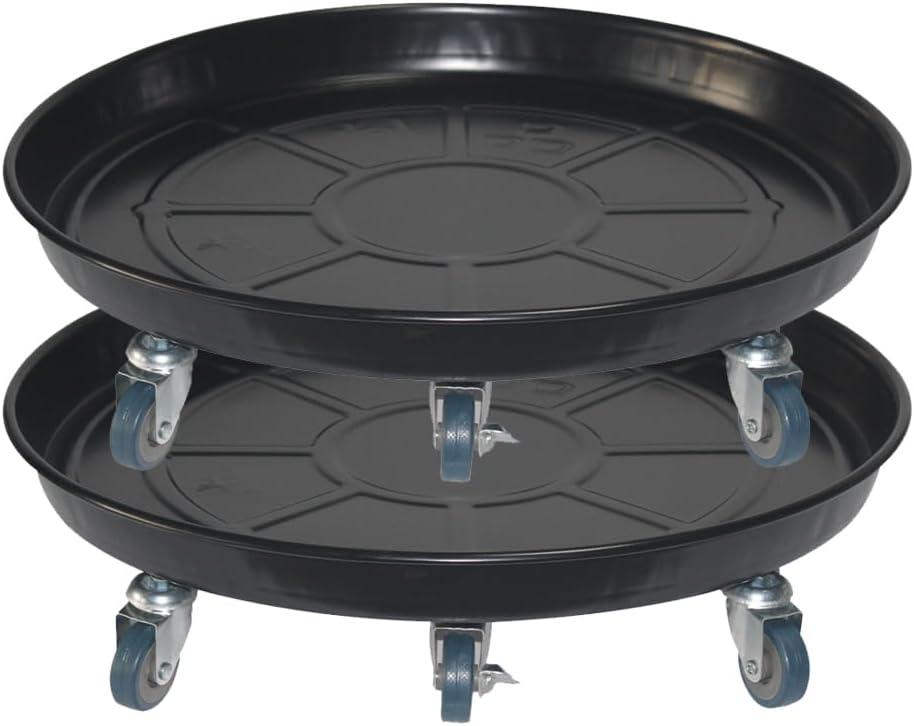 Round Plant Stand with Lockable Wheels, Heavy Duty for Indoor Outdoor, Large Rolling Dolly Planter Caddy on Casters to Carry Potted Flower Pot, Round Metal Tray NO Holes, Black (20", Black 2 Pack)