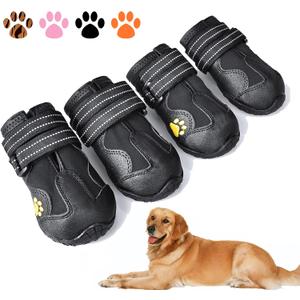 XSY&G Dog Boots, Waterproof Dog Shoes, Dog Booties with Reflective Rugged Anti-Slip Sole and Skid-Proof, Outdoor Dog Shoes for Medium to Large Dogs 4Pcs-Size7 (Size 7:3.1''x2.7'')(L*W) for 66-90 lbs, Black)