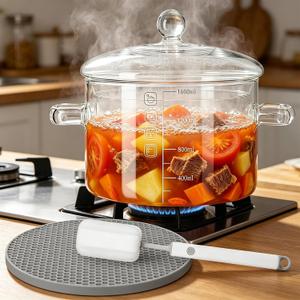 Simmer Pot for Stove Top, 4mm Thick Borosilicate Glass Pots (1.7 Quarts)
