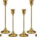 Set of 6 Brass Gold Candle Holders for Taper, Vintage Candlestick Holder Decorative Metal Candle Sticks Home Decor Centerpieces for Table Mantel Festive Decorations