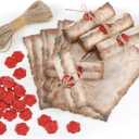 Sinload Vintage Writing Invitations Set Includes 100 Letter Antique Scroll Rustic Papers 100 Wax Seal Stickers 3 Strands of Twine for Valentines Mother Stationery Old Medieval Cardstock(5 x 7 Inch)
