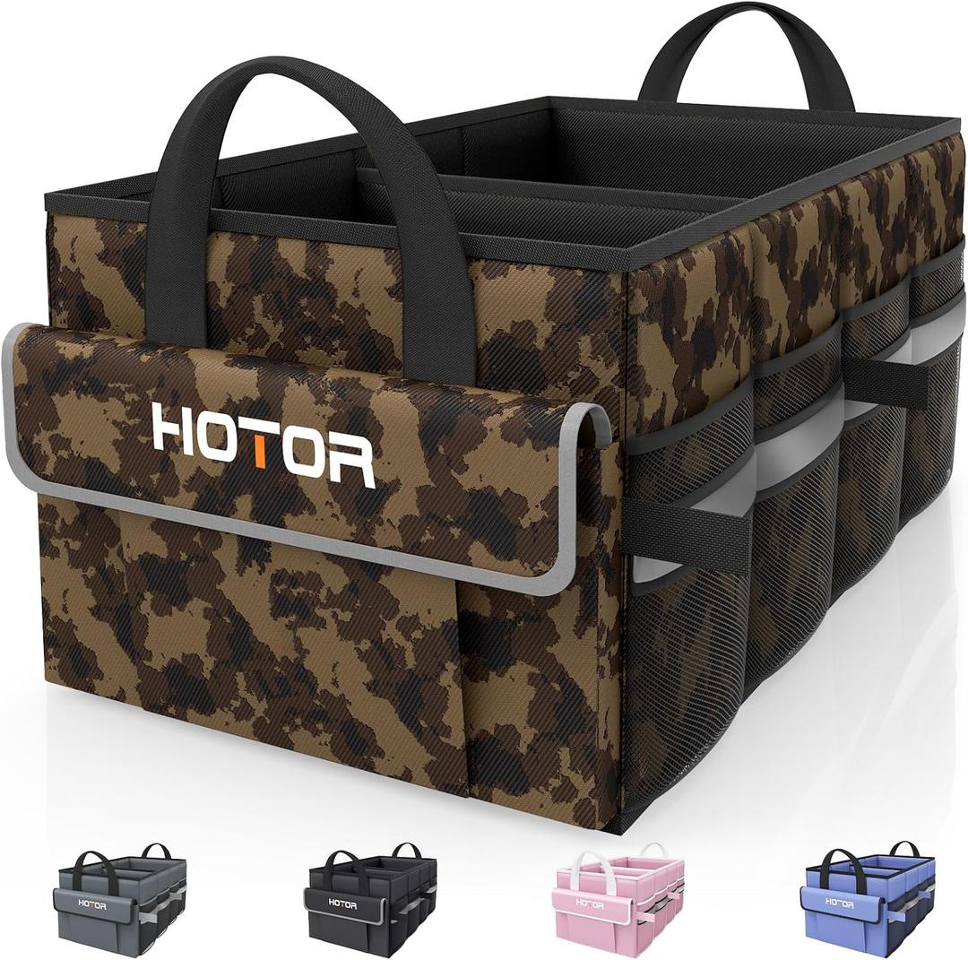2 x HOTOR Trunk Organizer - Car Organizer with 5 Pockets, Trunk Organizer for SUV & Sedan, Car Organization with Sturdy Base Panel for Car Accessories, Brown Camouflage, 2 Compartments, 21.3"12.6"10.6"