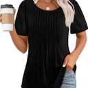 OFEEFAN Womens T Shirts Short Sleeve Pleated Dressy Casual Scooped Neck Summer Tops Blouses 3XL