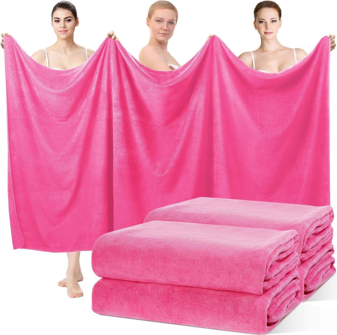 Mixweer 4 Pcs Oversized Bath Towels, 40 x 80 Inch Giant Microfiber Jumbo Bath Sheets Soft Bathroom Microfiber Quick Dry Absorbent Shower Towels for Spa Camping Beach(Hot Pink)