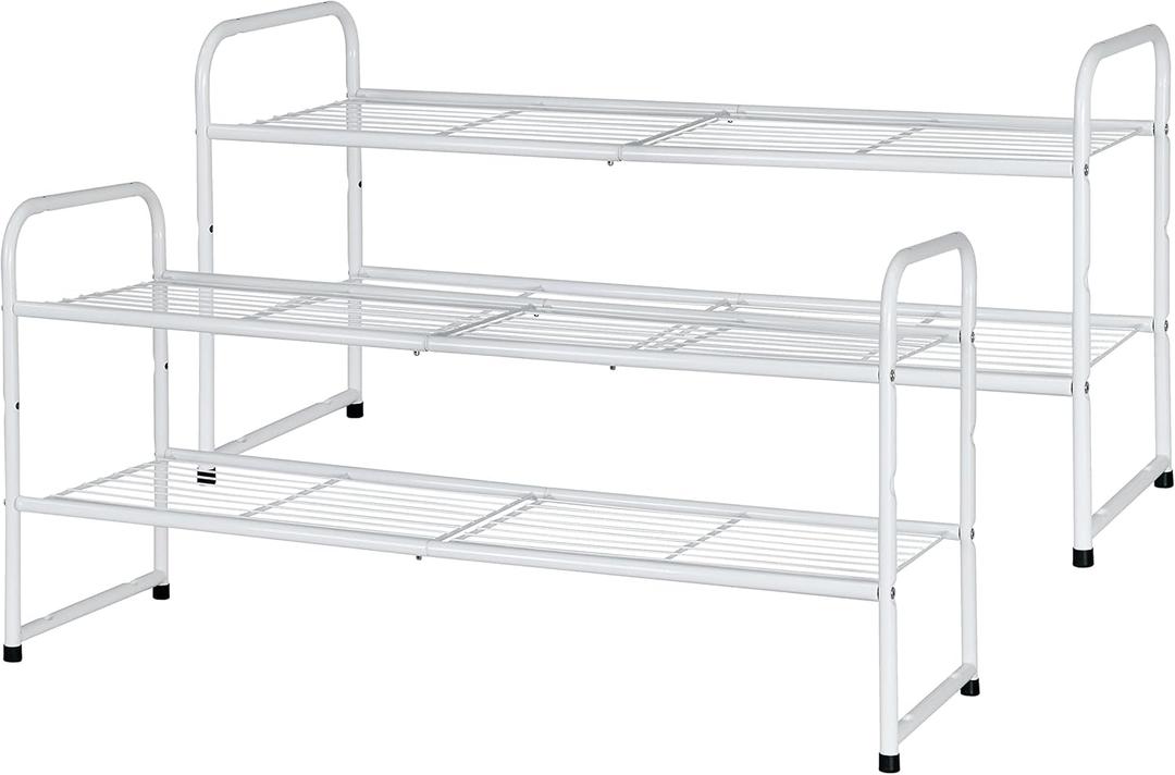 SUFAUY 2 Pack 2-Tier 33" Wide Shoe Rack, Shoe Shelf Storage Organizer for Entryway, Extra Large Capacity, Bedroom Footwear Organizer, Wire Grid, White