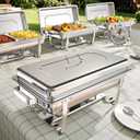 9Qt 4Pack [Multi-Size] Chafing Dish for Buffet | 80% Faster Screwless Assembly & Stackable Design for Wedding/Home/Christmas Buffets (Silver)