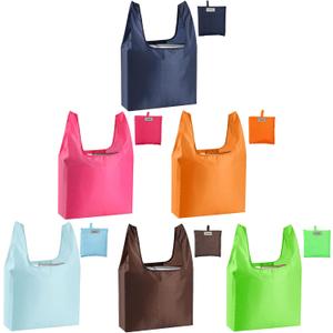 Large Reusable Bags Shopping Washable Foldable 6 Pack Grocery Bags Heavy Duty Lightweight Folding Gift Tote Bag Durable Polyester Color