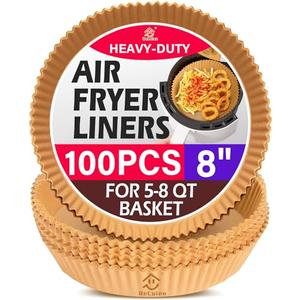 Air Fryer Paper Liners, 100PCS Non-stick Oil Resistant Air Fryer Parchment Paper Liners, 8 Inch Air Fryer Liners Disposable, Round Airfryer Liners for 5-8QT Air fryer, Baking, Roasting Microwave
