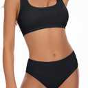 Beautikini Period Swimwear Two Piece Menstrual Leakproof Sporty Bikini Sets Bathing Suit Period Swimsuit for Teen Girls (Medium, Black)