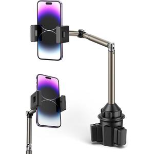 JSAUX Car Cup Holder Cellphone Mount, Metal Long-Arm Ultra Stable Phone Holder for Car Cupholders - Adjustable for iPhone 16 15 Pro Max 13 12 11, Samsung Galaxy S24 S23 Ultra, Google Pixel 9 Pro (ClipMount)