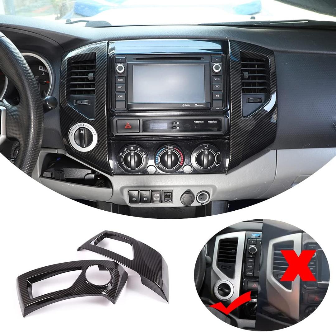 2pcs Car ABS Inner Central Console Air Conditioning Vent Rings Frame Cover Trim Car Accessories Compatible with Toyota Tacoma 2011 2012 2013 2014 2015 Left Hand Driver (Black Carbon Fiber)