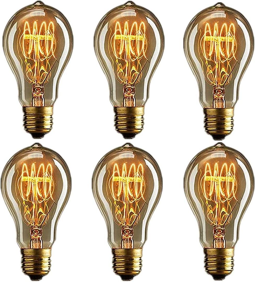 CTKcom A19 Vintage Edison Bulbs,E26 120V 40W Amber Warm Dimmable Vintage Style Incandescent Light Bulbs,Home Light Fixtures Squirrel-Cage Filament,6 Pack