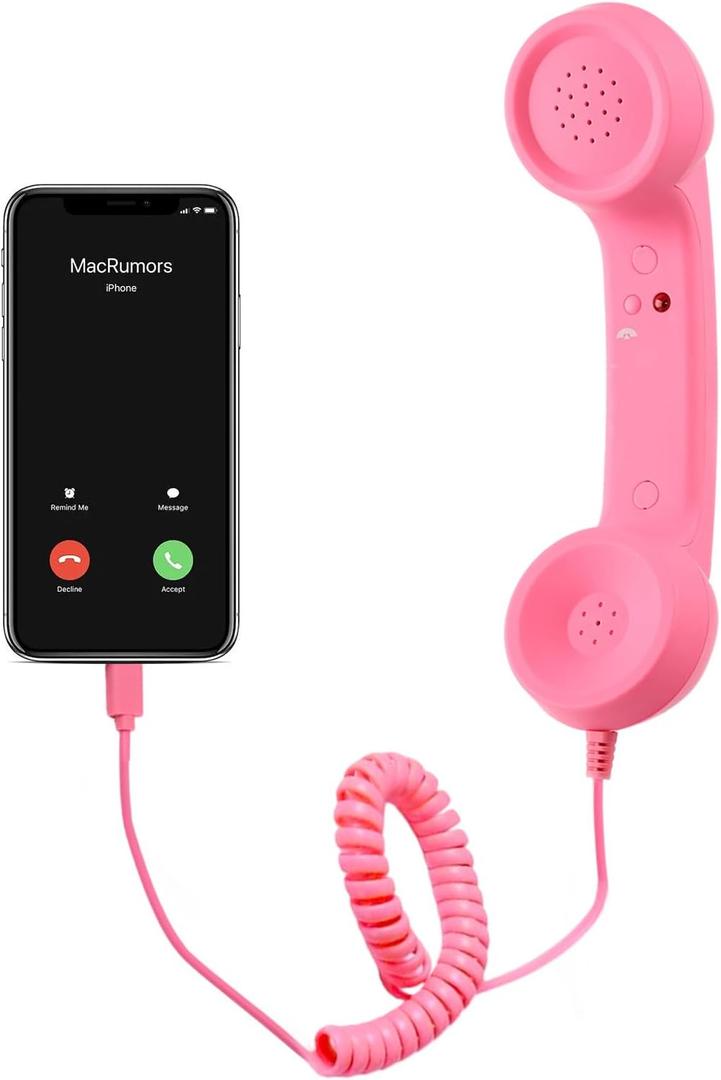 Retro Phone Handset, Cell Phone Receiver with Microphone & Speaker, Type-C Retro Telephone Wired Handsets Style Landline Handle Receiver for Cell Mobile Video Conferences, Calls, Meetings (Pink)