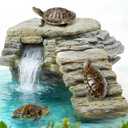 MIXJOY 130GPH Turtle Tank Filter, Ultra-Quiet Turtle Filter with Turtle Basking Platform, Detachable Bridge for Climbing&Diving, Adjustable Flow, Multi-Layer Filtration, Filter for Turtle Tank, Decor