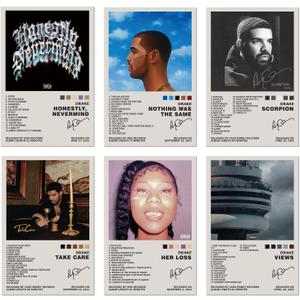 Lidy Set of 6 Drake Poster Music Album Cover Posters Set Merch Wall Art Decor Canvas Poster Gifts 8x12 inch (20x30cm, Unframed)