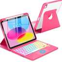 Touchpad Keyboard Case for iPad (A16) 11th 10th Generation, 360 Rotation Cover with Pencil Holder Wireless Backlit Detachable Keypad for iPad 11 inch 2025/10 Gen 10.9" 2022 Watermelon Red
