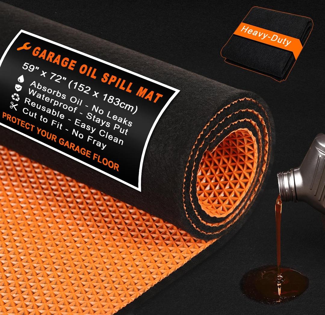Golener Oil Spill Mat - Garage Floor Mat, Absorbent Oil Pad, Premium Maintenance Mat, Waterproof, Contain Liquid, Protect Floor from Spill & Stain, Reusable, Washable, Durable, 59x72, Black/Orange