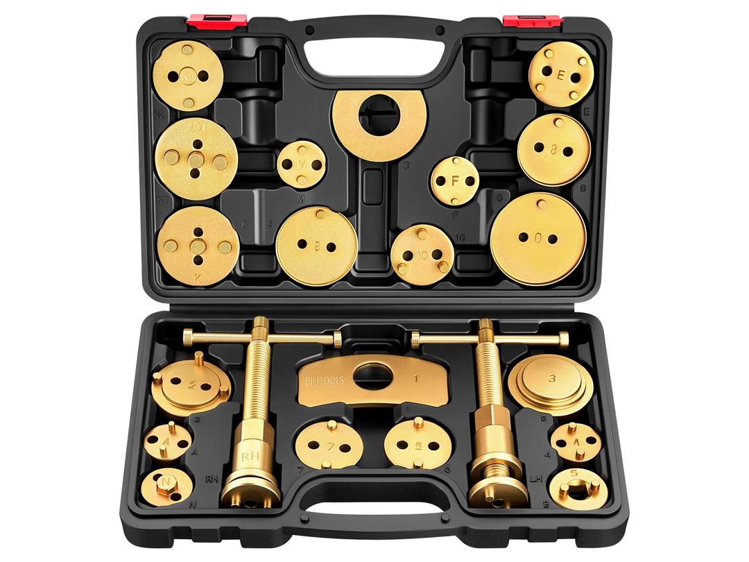 BILITOOLS Brake Caliper Compression Tool, 22-Piece Heavy Duty Disc Brake Caliper Piston Rewind Wind Back Tool with 18 Adapters