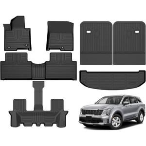 Hutisya-Floor Mats & Cargo Liner with Backrest Set Fit for Kia Sorento Hybrid 2021-2025 All Weather Protection Anti-Slip & Durable TPE Full Set Liners Automotive Accessories-Black