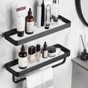 VOLPONE Bathroom Shelves Wall Mounted Glass Shelf for Floating Shelf Tempered Glass Shelves 2 Tier Bathroom Wall Organizer(Black)