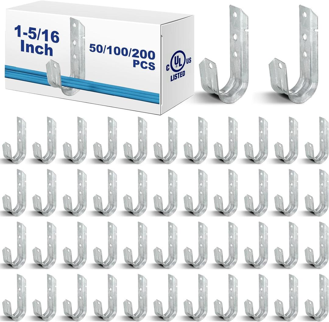Gisafai 50 J Hooks for Hanging, Heavy Duty J Hooks, Metal Cable Hook for Wire Management, Ul Certification, G60 Galvanized Steel (1/5-16 Inch)