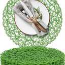 AHHFSMEI Paper Braided Round Placemats Set of 12 Natural Non-Slip Heat Resistant Table Mats for Dining Tables Woven Indoor Outdoor Place mats(Forest Green,12)
