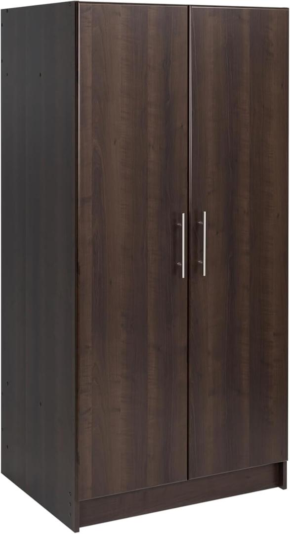 Prepac Elite 32" Storage Cabinet, Brown Storage Cabinet, Linen Cabinet, Cabinet with Hanging Rail and Shelves 24.5" D x 32" W x 65" H