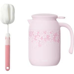 40.5 oz Thermal Coffee Carafe, Stainless Steel Insulated Carafe, Vacuum Thermal Pot with Leak-Proof Lid, Keeping Hot Cold Coffee, Tea, Beverage, Used at Office, Home, Picnic (Pink Sakura)