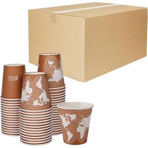 Compostable Disposable World Art 10oz Coffee Cups, Case of 1000, Renewable Hot Paper Cup, Plant Based PLA Lining, Color Coded