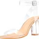 ZriEy Clear Block Sandals Chunky Heels for Women 3.35 Inch Open Toe Adjustable Ankle Strap Pump Sandals for Weddings Parties Daily Wear (10, Rose Gold Clear)
