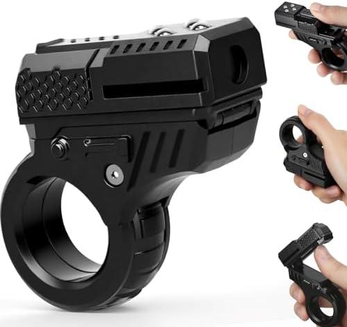 3D Fidget Slider Gun Toy for Kids Adults, Fidget Ring Pistol, Plastic 5 in 1 EDC Fidget Spinner Desk Toy for Stress Relief, Finger Hand Roller Gifts for Office Classroom Boys Men