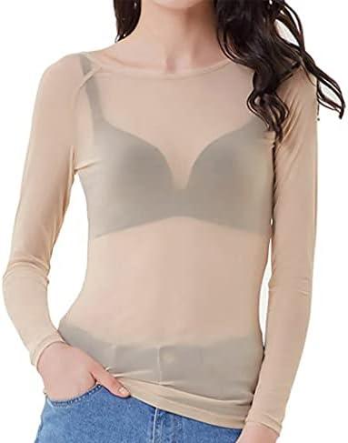 Women's Sheer Tops Long Sleeve Lace Mesh Top See Through Blouse Tee Shirt 2XL