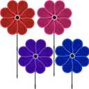 4PCS 11.4" W x 28" H Reflective Pinwheels Sparkly Lawn Wind Spinners Colorful Rainbow Windmill for Garden Decoration Bird Devices Deterrent to Scare Birds Away (Multicolor-2 Four Colors)