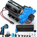 Kohree 12V DC Washdown Pump Kit - 7.5GPM 80PSI, Self-Priming 5-Chamber Diaphragm Water Pump with Pressure Switch, Spray Nozzle, High Flow for RV, Boat, Marine, Yacht, Freshwater and Saltwater