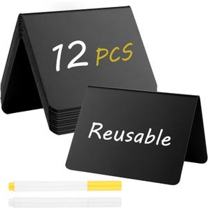 12 Pcs Mini Chalkboard Signs, 4"x3" Reusable PVC Food Labels for Party Buffet, Small Table Place Cards, Durable Chalk Board Signs for Tables, Birthday, Weddings, Bakery, Event Decoration (V Shape)