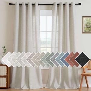 H.VERSAILTEX Living Room Linen Curtains - Semi Sheer, Nickel Grommet, Energy Saving, Light Filtering Window Treatments - Pale Oak, 2 Panels, 52 x 84 Inch