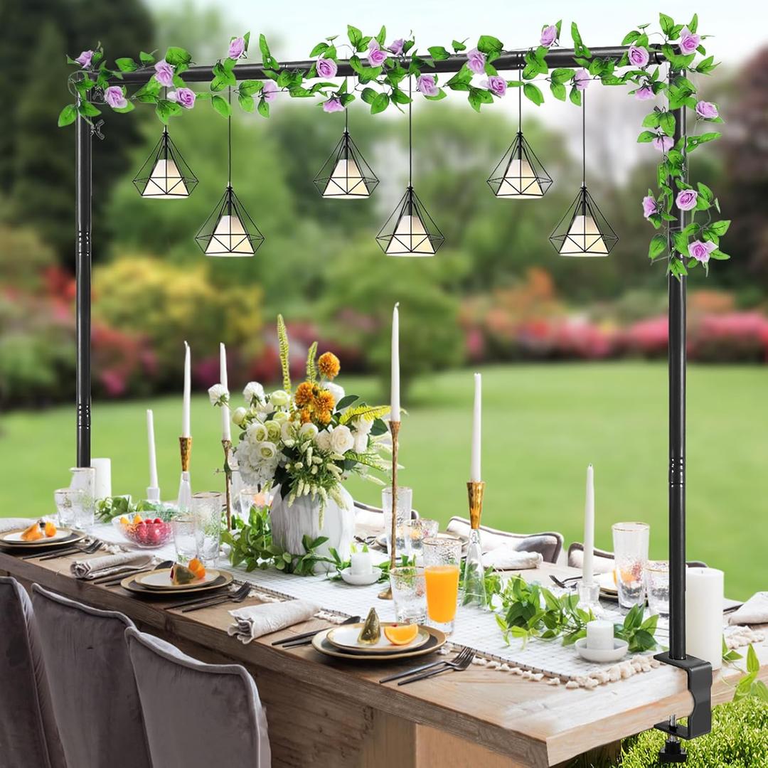 WellSign Over The Table Rod Stand with Clamps Adjustable 31"-110" Length 31"-64" Height, Table Balloon Arch Stand for Wedding Valentine Engagement Party, Black Table Arch Frame Hanging Decor Rod