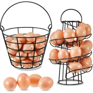 Zubebe 2 Pcs Egg Basket Storage, Spiral Fresh Egg Collecting Holder Countertop Metal Wire Rack Functional Dispenser for Kitchen Display(9.4'',handle Style)