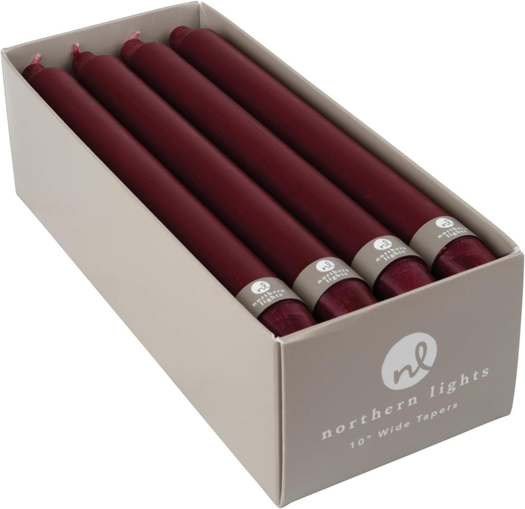 Northern Lights Candles Premium Tapers 10" 12PK - Bordeaux - 76602