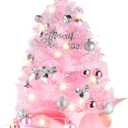 Tabletop Christmas Tree with Lights, Migaven 24inch/2ft Mini Pink Christmas Tree with Star Led String Light for Home Desktop Xmas Tabletop Decoration Pink