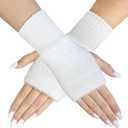 Fleece Soft Winter Fingerless for Women Warm Solid White Knitted Wrist Mittens Womens Arm Warmer (White)