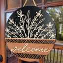 Dazingart 16” Large 3D Welcome Front Door Sign , Wild Flower Front Door Hanger , Rustic Year Round Wood Wreaths Wall Hanging Outdoor, Farmhouse Porch Decorations for Spring Summer Fall All Seasons Holiday Halloween Christmas (Welcome Black)