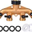 Brass 4 Way Faucet Splitter, 4 Port Manifold, 4-Way Garden Hose Splitter, 3/4" Heavy-Duty Spigot Adapter with Individual Shutoff Valves, Solid Brass Manifold, Leak-Resistant