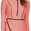 2024 Women Modest Muslim Swimwear Patchwork Hijab Sport Long Sleeves Swimsuit 3pcs Islamic Burkinis Wear Bathing Suit (Small, Pink)