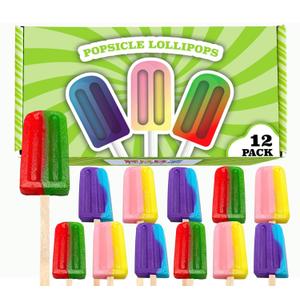 2 x Popsicle Shaped Ice Cream Lollipops (12 pieces) Individualy Wrapped Ices Suckers, Great for Summer, Birthday Party, Goodie Bags, Party Favors, Candy Buffet