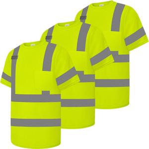 Class 3 High Visibility Shirts for Men Women, Short Sleeve Hi Vis Work Shirts, Constrcution, Roadwork, Utility, Yellow Small 3Pcs (Yellow, S)