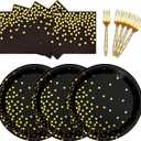 Serve 25 Guests Gold Paper Plates and Napkins Party Supplies,7 Inch Paper Plates Disposable for Bridal Showers Birthday Wedding (Black Gold)